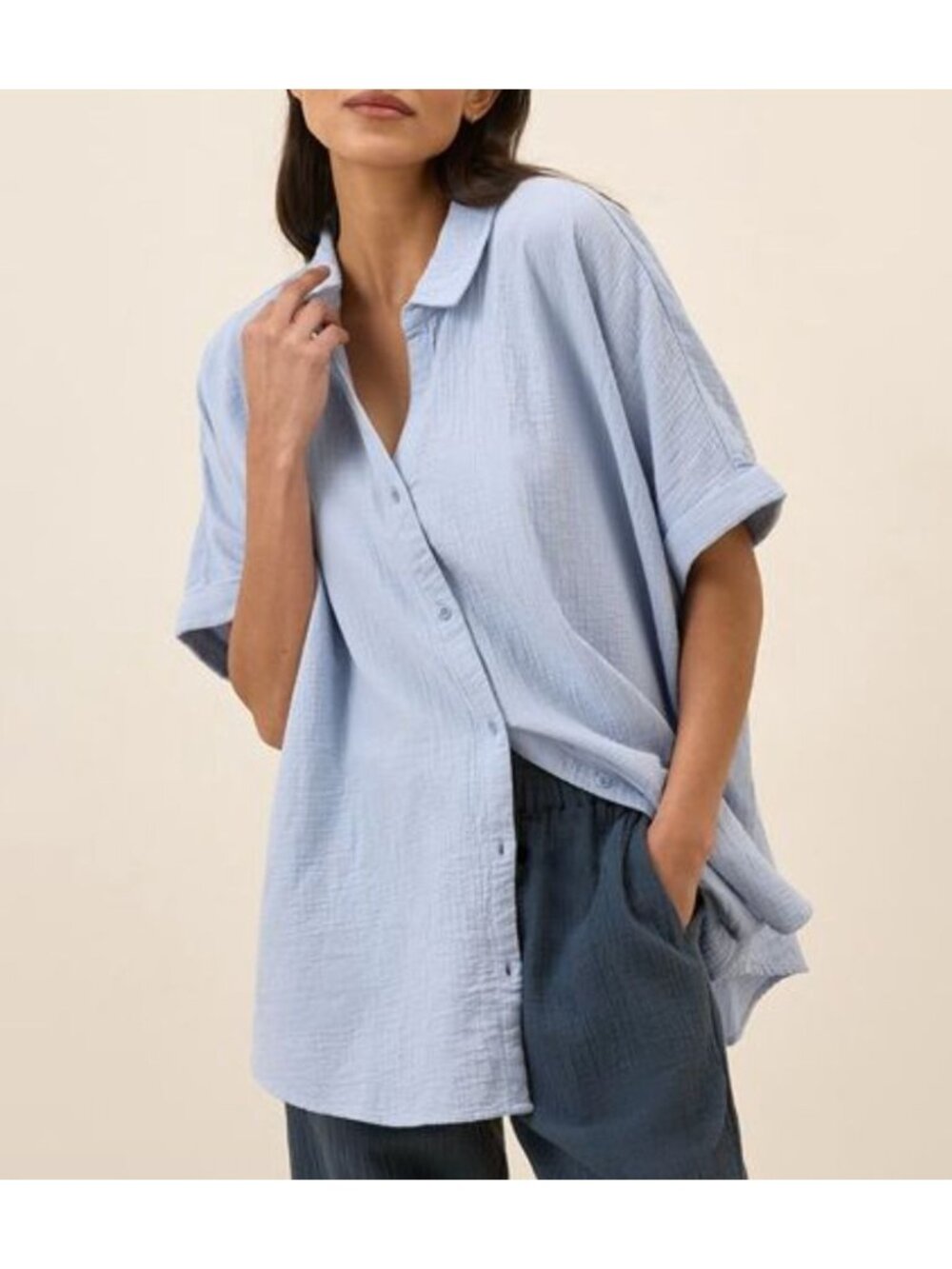 PACT cornflower blue coastal double gauze oversized shirt size M/L